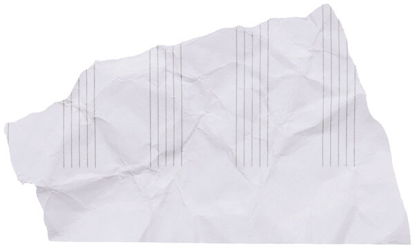 Piece of crumpled paper with musical staff fragment, isolated element with torn edges for scrapbook