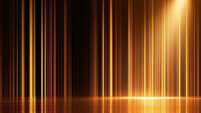 Golden light shafts illuminate a dark, reflective surface, creating a stage-like effect