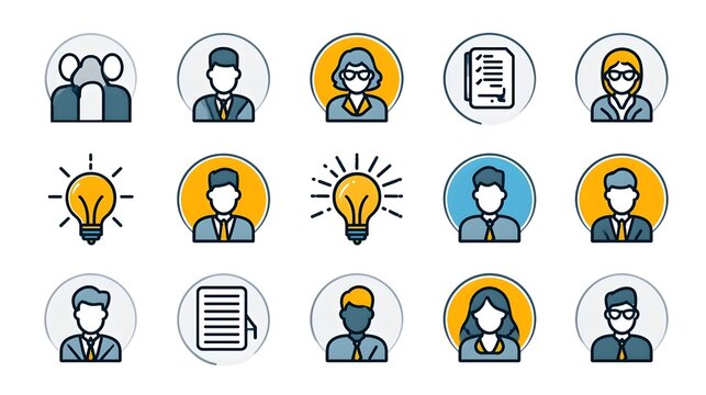 Teamwork icon set. Collection of team collaboration, corporate leadership, strategic planning, business meeting and agile workflow line icon vector illustration with editable stroke. Stock Vector
