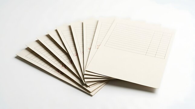 A stack of blank notecards with grid lines on a white background, ideal for writing or design
