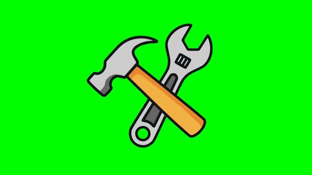 crossed hammer and wrench symbol setting repair maintenance animation HD 4K