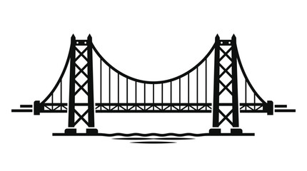 Fototapeta premium Black silhouette of a large suspension bridge.
