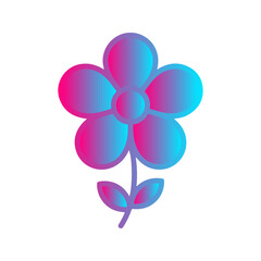 Fototapeta premium Simple flower icon with pink blue gradient isolated on transparent background