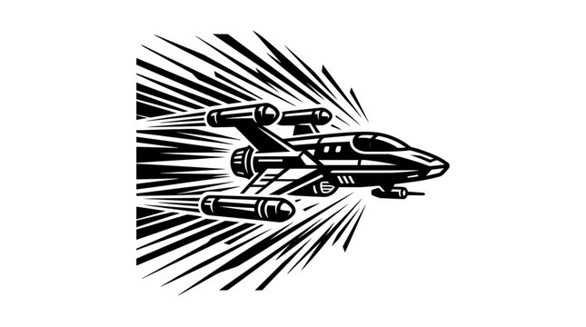 Sci-fi starfighter jet with speed lines.