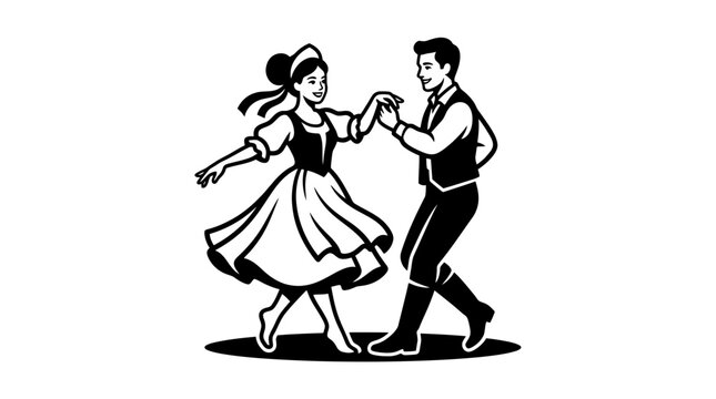 Couple dancing in traditional folk costume illustration.