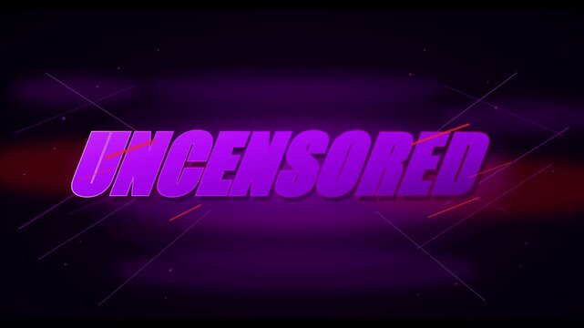 Uncensored purple neon text glowing in a dark digital space