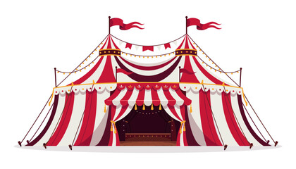Vintage red and white striped circus tent big top building cartoon vector illustration isolated background © mdhaider