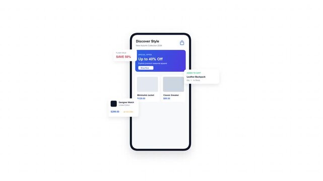 Minimalist app interface displayed on a smartphone screen. Simple clean design highlights user-friendly navigation. Mobile phone shows modern digital interface for quick access