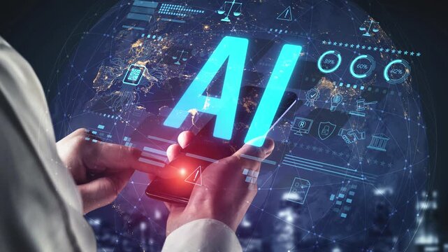 AI circuit microchip with glowing blue lines, surrounded by legal scales, warning symbols, data sheets, and binary codes, representing ethical AI, AI governance, and data integrity Marrow