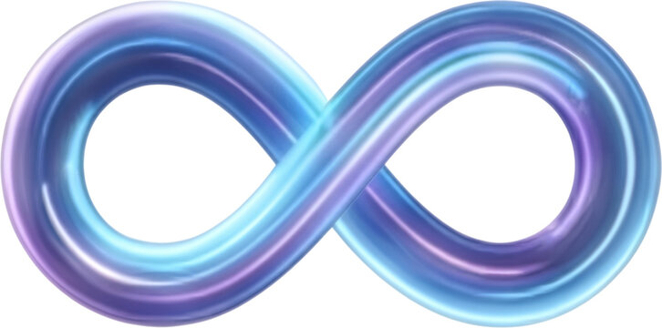 Glossy pastel blue and purple infinity symbol 3D illustration, eternity and endless concept