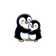 Fototapeta premium Two cute penguins hugging isolated on transparent surface