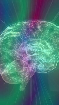 Animation of brain and shapes on colourful background