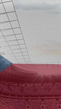 Animation of waving flag of czechoslovakia over sport stadium