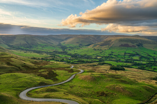 Serpentine Road at sunset in Peak District. England