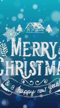 Animation of christmas greetings and snow falling on blue background
