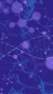 DNA strand animation over abstract molecular structures on blue background