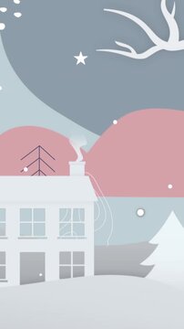 Animation of christmas winter scenery with crescent moon