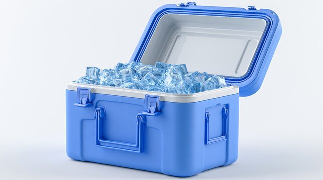 Blue Portable Ice Chest Cooler Box on White Background for Professional Use