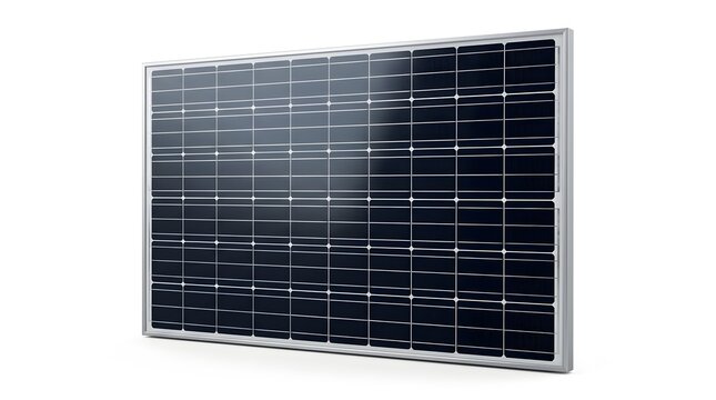 A single photovoltaic solar panel isolated on a white background representing renewable clean energy