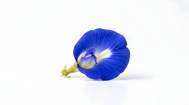 Vibrant blue butterfly pea flower with striking indigo petals and delicate details. Isolated on a pristine white background, highlighting its natural beauty and botanical elegance