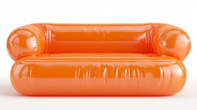 Modern Glossy Orange Inflatable Sofa Couch Isolated - Professional Furniture Photography