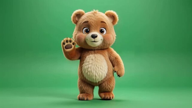Dancing bear character doing a cute movement on green screen