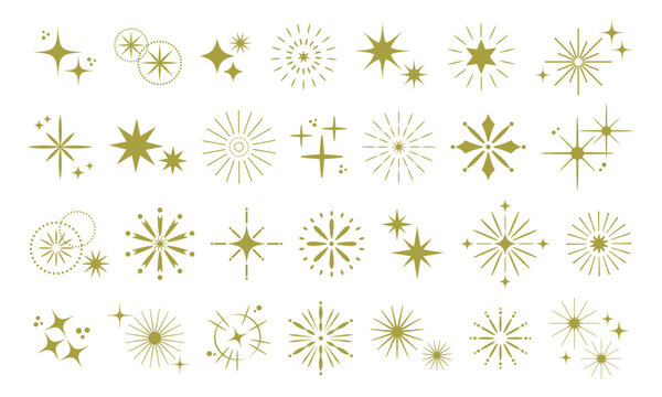 Shine and sparkle icons. Vector twinkle stars for logos and sparkle clipart. Sparkle star icons.