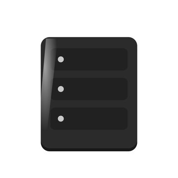 Black elegant server rack icon with glossy dark storage units for data center hosting and network technology design