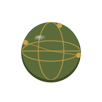 Elegant Dark Green Globe Icon with Golden Orbital Rings and Glowing Dots Symbolizing Global Network Connection