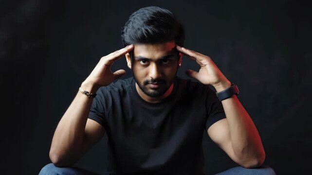 A man with hands on head in deep thought.