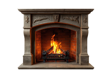 Fototapeta premium Traditional stone fireplace with glowing fire