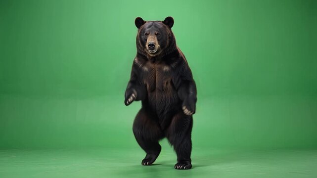 Dancing bear performing fun moves on green screen background studio