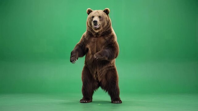 Dancing bear standing on two legs on green screen background