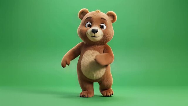Dancing bear character performing a happy dance on green screen background