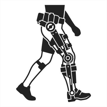 Vector illustration of a person walking wearing a robotic exoskeleton