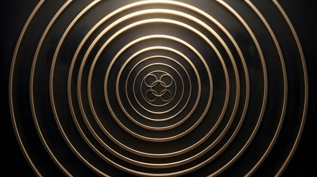 Abstract background featuring golden glowing concentric circles creating a hypnotic tunnel effect on a dark black surface