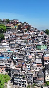 Prazeres Hill In Rio De Janeiro Brazil. Stunning Favela Landscape In A Mountain In A Famous City. District Skyline. Urban Backgrounds. Rio de Janeiro Brazil.