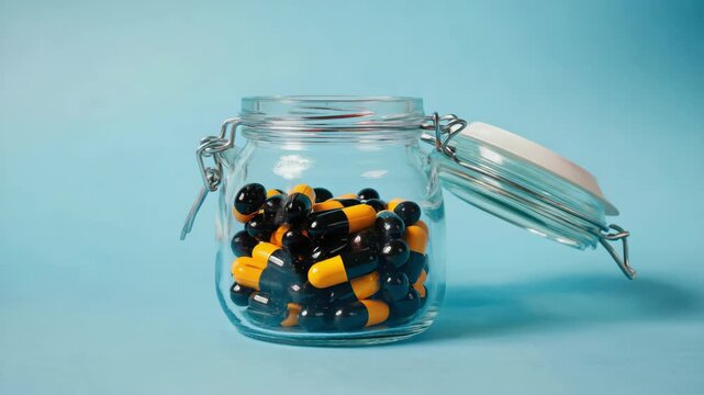 Small colorful beads in a jar