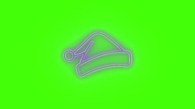  Neon purple Santa hat icon animation on green screen background, chroma key holiday element seamless loop for editing, overlays, promos, reels and motion graphics