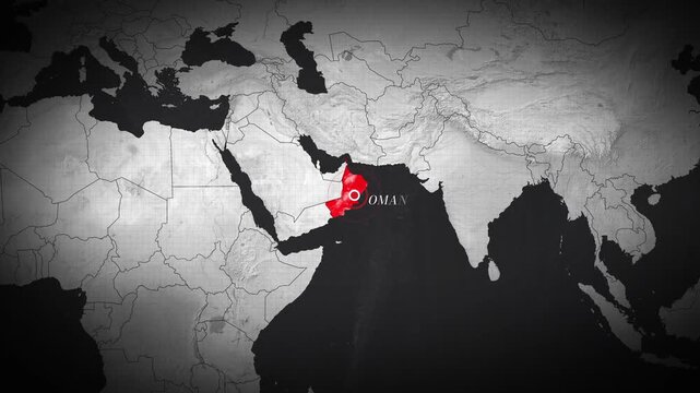 Oman Highlighted on Map of the Middle East &ndash; Geographic Location and Country Identification