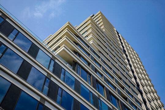 Sofia, Bulgaria - 18 AUGUST 2026: Residential and office buildings in a newly built neighborhood in Sofia, Bulgaria