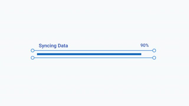 Animated blue progress bar showing Syncing Data status with a clean minimal interface design for software, technology, data transfer, and digital workflows.