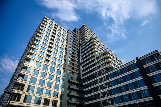 Sofia, Bulgaria - 18 AUGUST 2026: Residential and office buildings in a newly built neighborhood in Sofia, Bulgaria