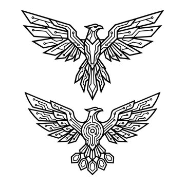 Cybernetic Eagle Tech Logo Cyberpunk Bird Circuit Line Art Vector