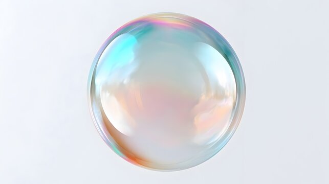 Realistic white background soap bubble with rainbow iridescent reflections for creative editing