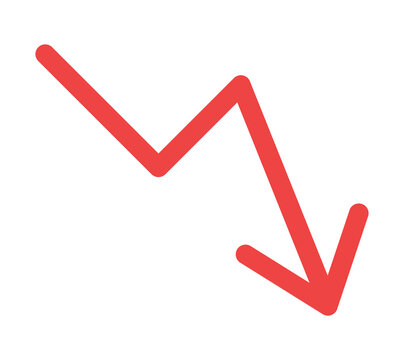 Red downward trend arrow icon vector graphic illustration isolated on transparent background