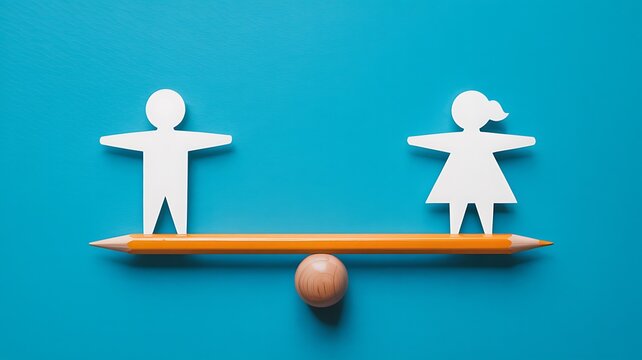 Gender equality concept with balanced male and female figures on a scale