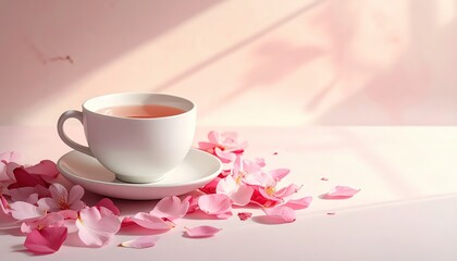 Fototapeta premium Close-Up of Korean Traditional Ceramic Teacup with Steaming Tea on Hanji Background