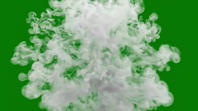 Realistic White Smoke Burst Explosion Cloud Expansion on Green Screen Chroma Key 4K Stock Footage for Video Editors Cinematic VFX Steam Fog Puff Dissolve Transition Animation Shockwave Vapor Overlay