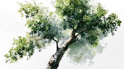 Fototapeta premium Tree Top View Watercolor on White Background Soft Colours